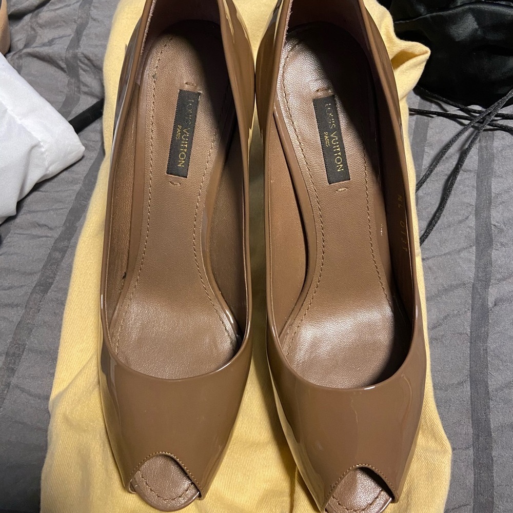 Louis Vuitton Oh Really open toe heels. Taupe